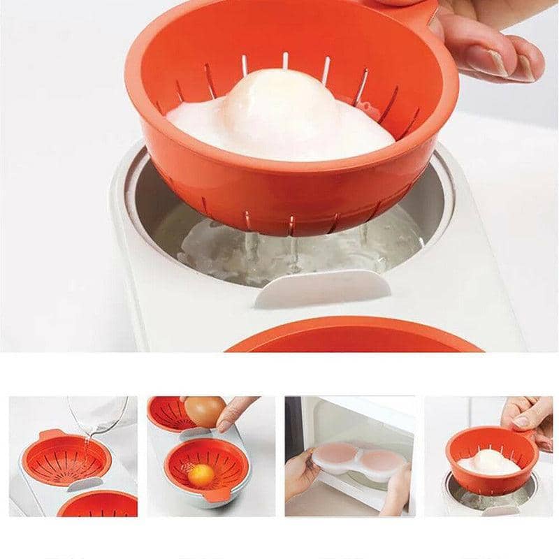 Microwave Egg Poacher Cooker for Breakfast Sandwich with Lid - Orange - view 4