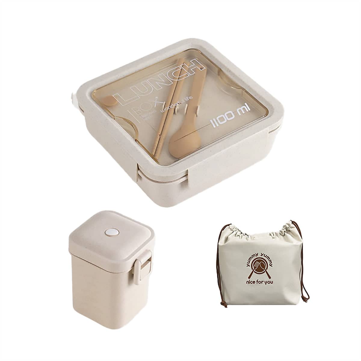 Microwave Safe Wheat Straw Lunch Box with Lid - Square, Pack of 3