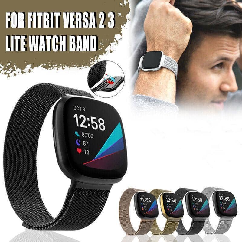 Milanese Mesh Watch Band with Magnetic Clasp for Fitbit Versa 2 Lite - Black - view 2