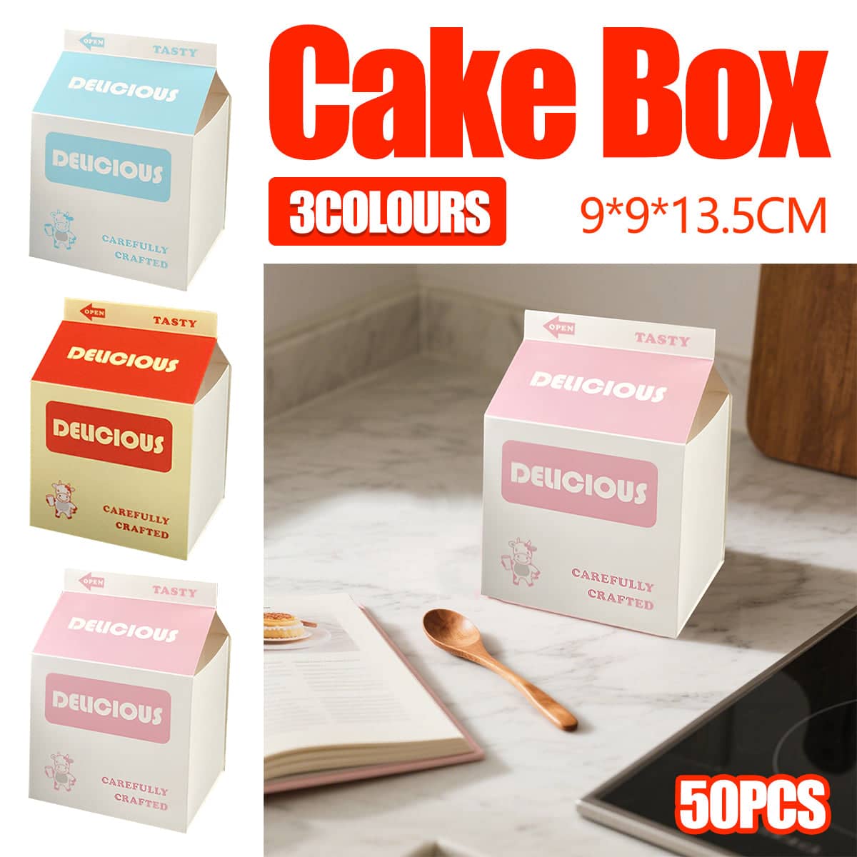 Milk Carton Shaped Pastry Box for Bread, Croissant and Cake, Pack of 50 - Blue - view 2