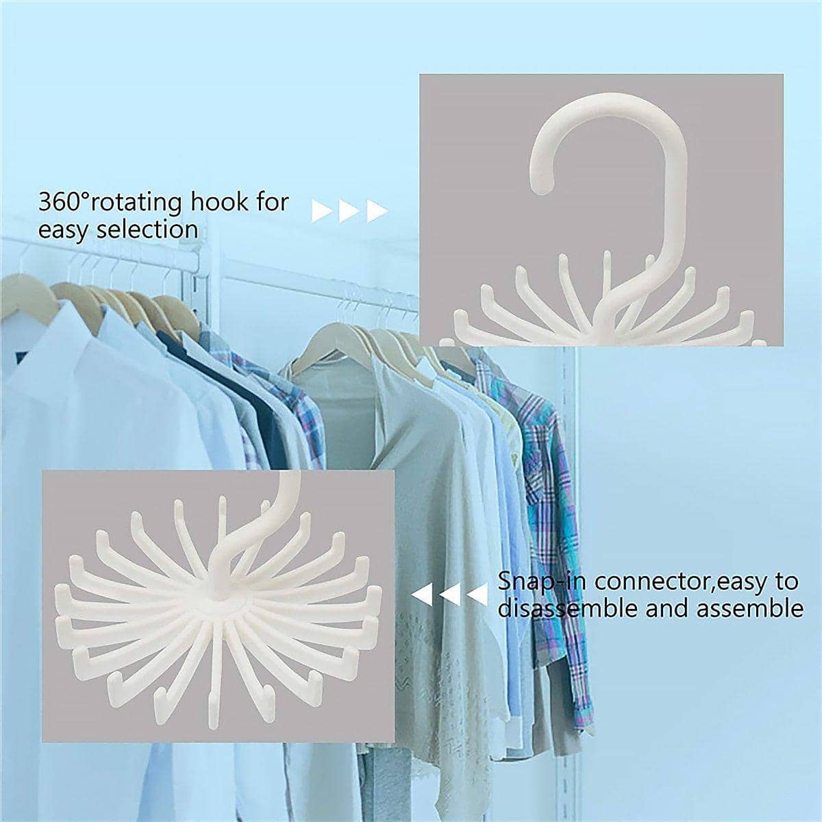 Mini 360 Degree Rotating Tie Hanger Closet Organiser - Black - view 5