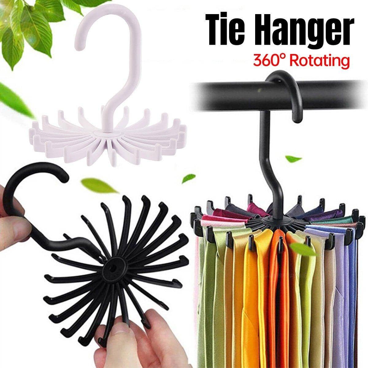 Mini 360 Degree Rotating Tie Hanger Closet Organiser - White - view 2