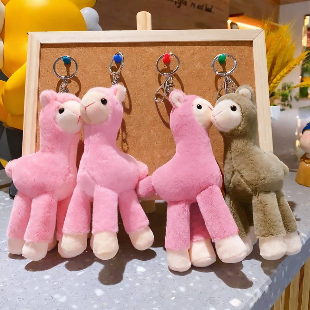 Mini Alpaca Plush Keychain, Soft Stuffed Bag Charm - Pink - view 5
