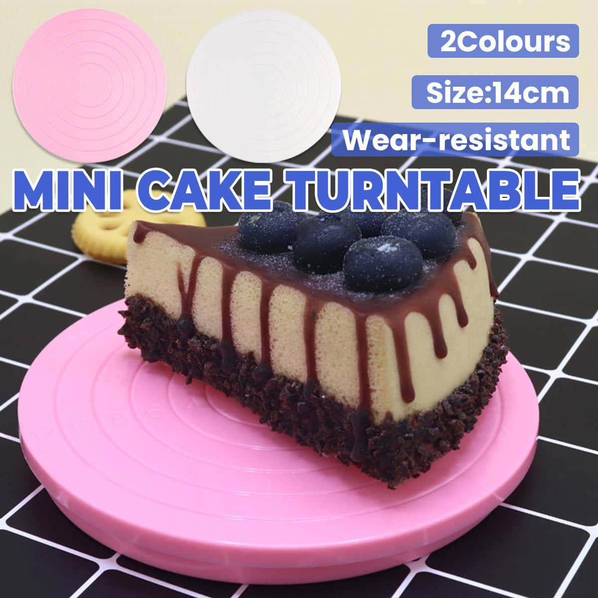 Mini Cake Turntable 14cm, Manual Rotating Decorating Stand - White - view 2