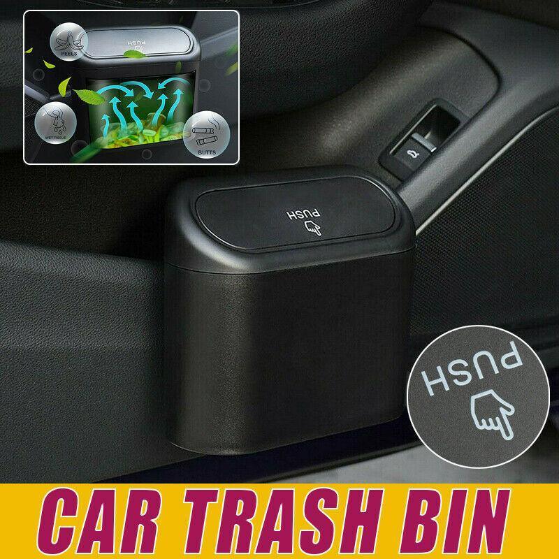 Mini Car Trash Bin with Push-Open Lid for Car and Desk