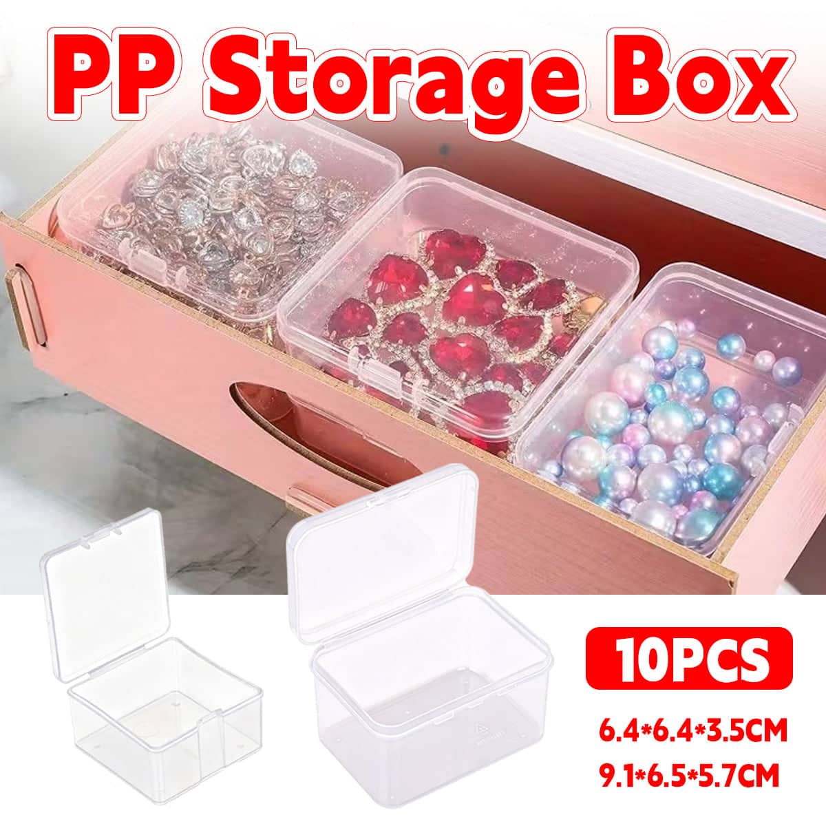 Mini Clear Plastic Storage Box Small Item Organiser Jewellery Craft Parts - Pack of 10 9.1 x 6.5 x 5.7 cm - view 2