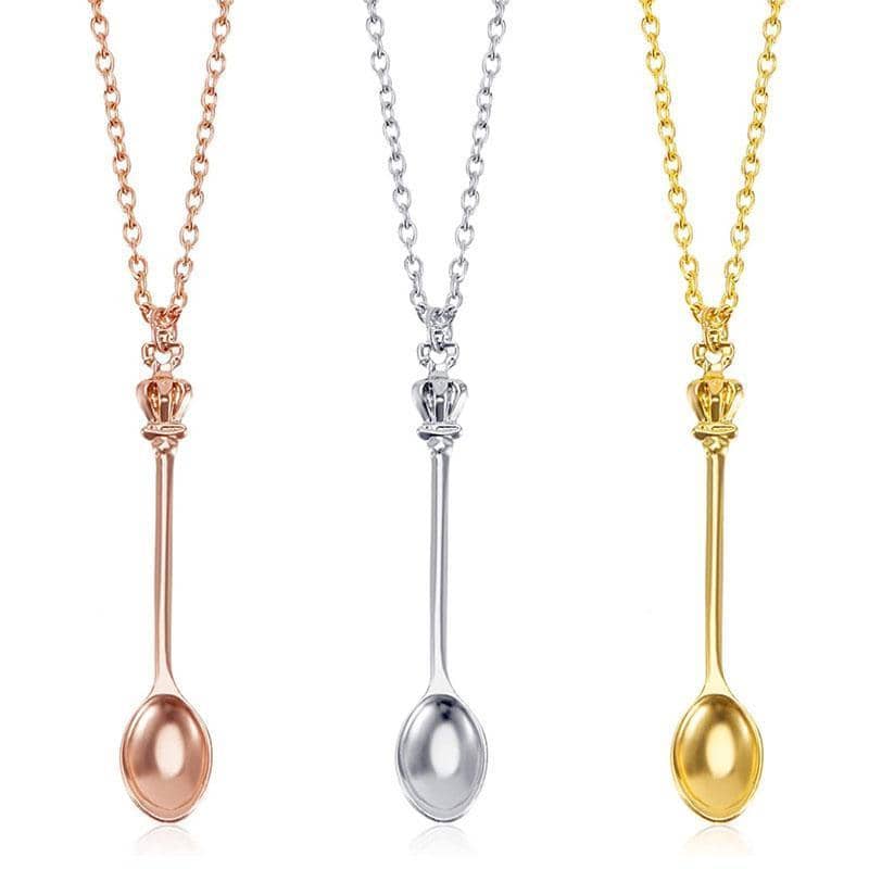 Mini Crown Spoon Pendant Necklace, 60 cm - Gold - view 3