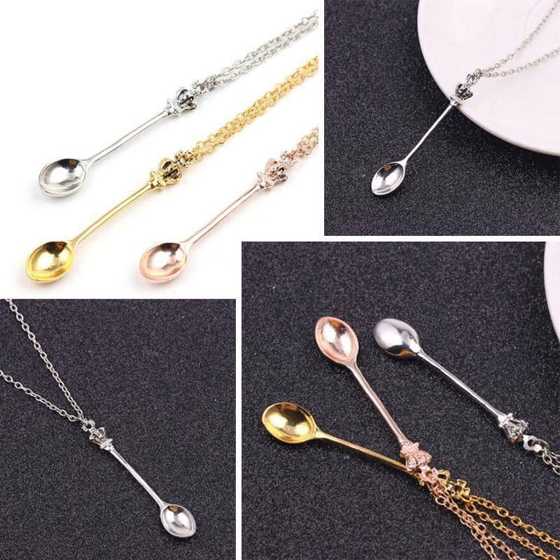 Mini Crown Spoon Pendant Necklace, 60 cm - Gold - view 5