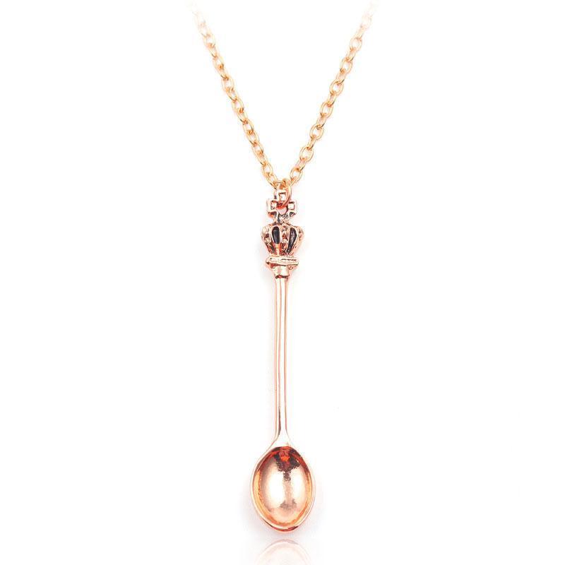 Mini Crown Spoon Pendant Necklace, 60 cm - Rose Gold