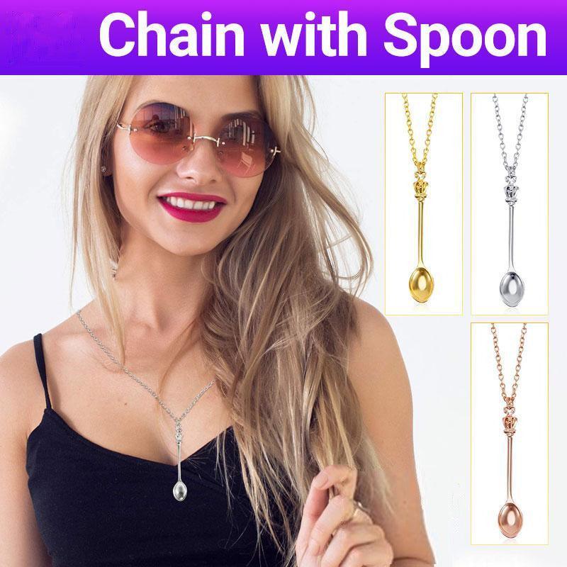 Mini Crown Spoon Pendant Necklace, 60 cm - Rose Gold - view 2