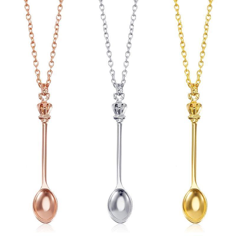Mini Crown Spoon Pendant Necklace, 60 cm - Rose Gold - view 3