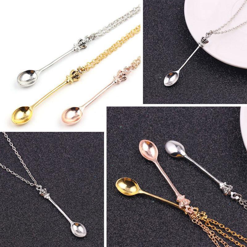 Mini Crown Spoon Pendant Necklace, 60 cm - Rose Gold - view 5