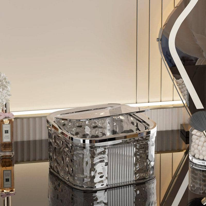 Mini Desktop Trash Can with Press Lid - Clear, Small (15.1 x 15.1 x 8.3 cm) - view 5