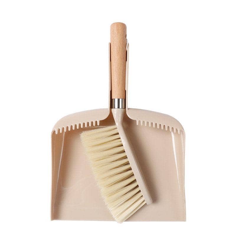 Mini Dustpan and Brush Set with Wooden Handle, Beige - Hand Brush A38