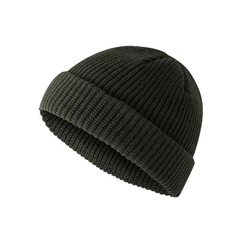 Mini Fisherman Beanie Hat Soft Knitted Docker Skull Cap - Army Green