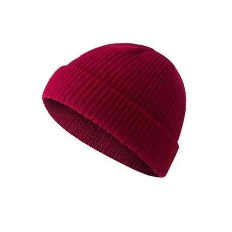 Mini Fisherman Beanie Hat Soft Knitted Docker Skull Cap - Dark Red