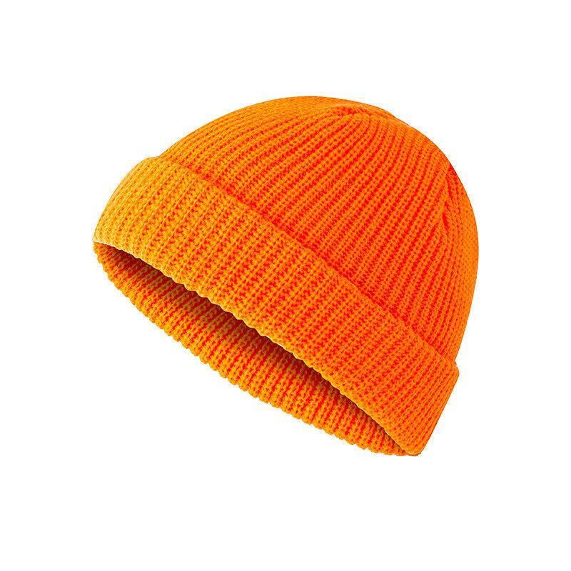 Mini Fisherman Beanie Hat Soft Knitted Docker Skull Cap - Orange