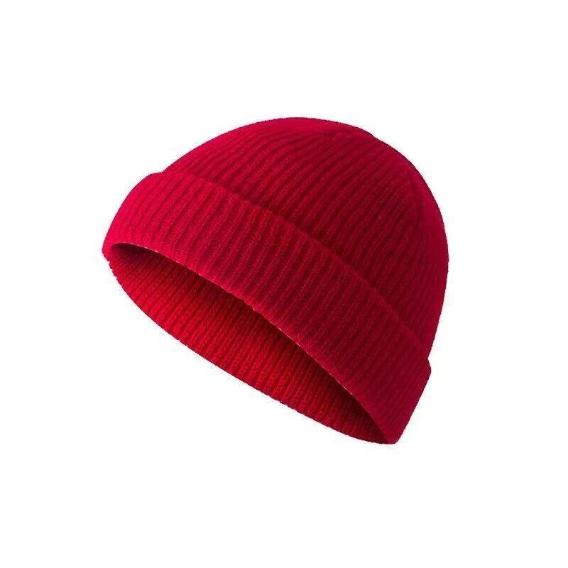 Mini Fisherman Beanie Hat Soft Knitted Docker Skull Cap - Red