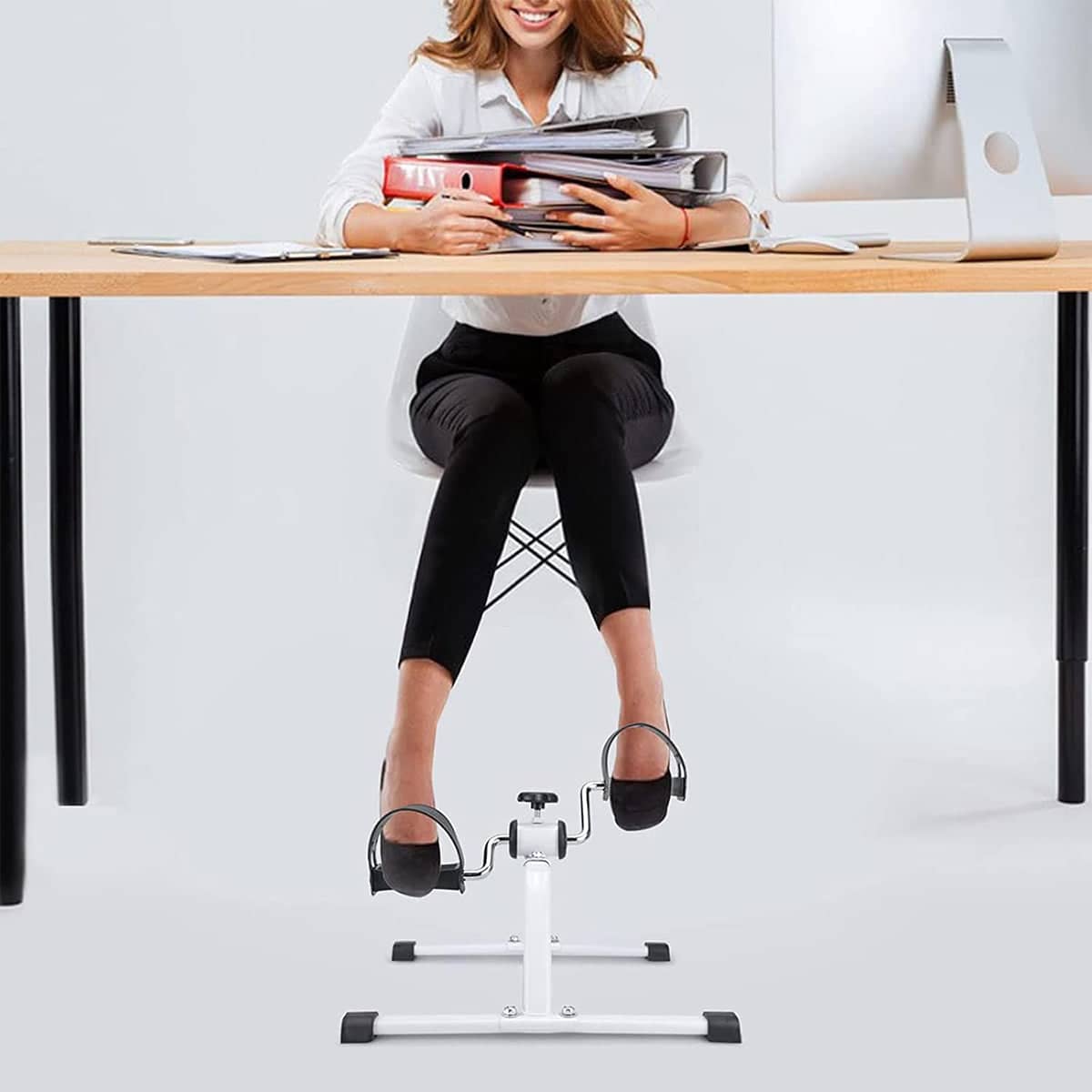 Mini Folding Exercise Bike Leg Trainer with LED Display, Compact Foldable, White - view 4