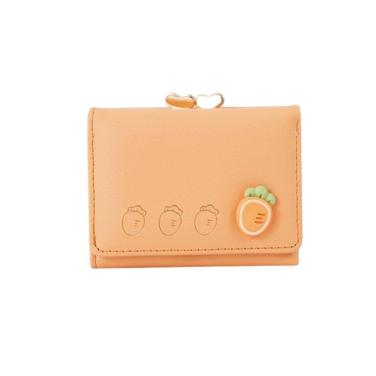 Mini Folding Wallet with Fruit Design, Faux Leather - Orange Carrot