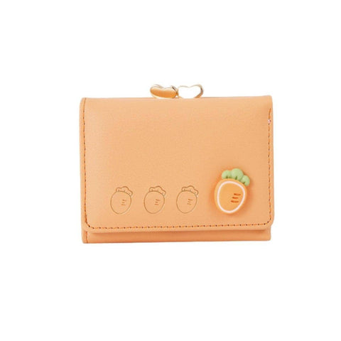 Mini Folding Wallet with Fruit Design, Faux Leather - Orange Carrot