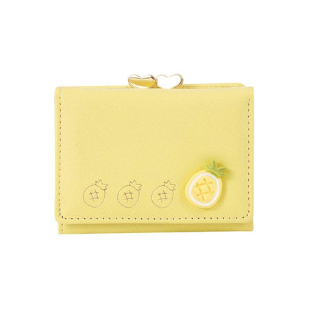 Mini Folding Wallet with Fruit Design, Faux Leather - Yellow Pineapple