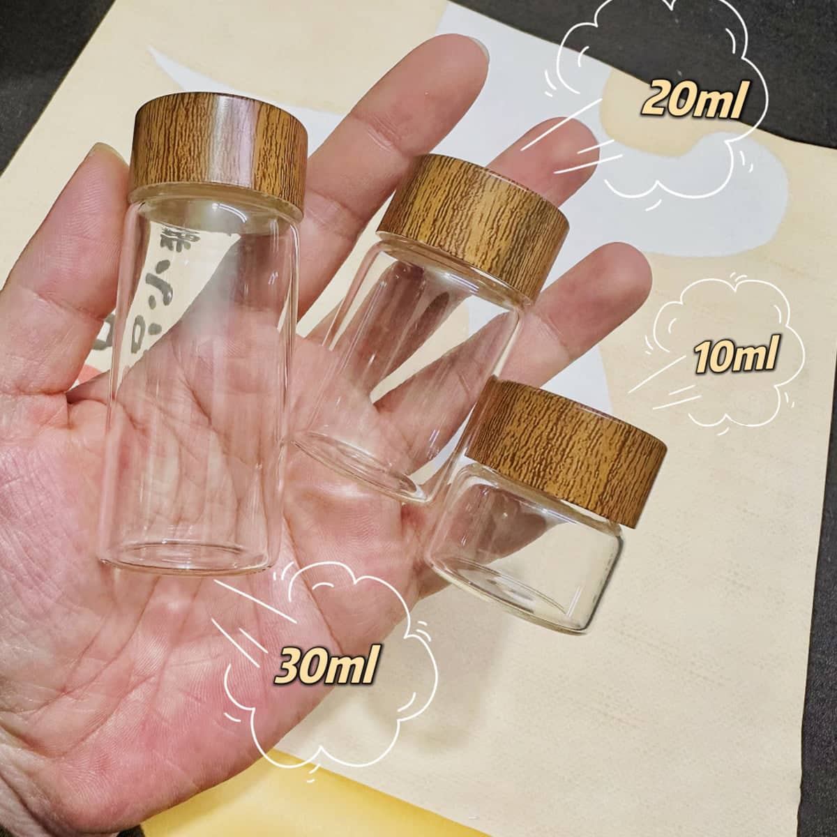Mini Glass Storage Jars with Lids, Pack of 6 - 3 x 3 x 5 cm - view 5