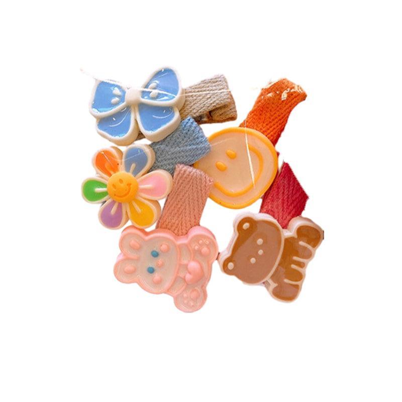 Mini Hair Clips for Girls, Set of 5 - Bow, Flower and Teddy Bear
