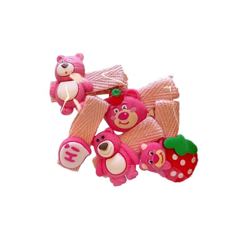 Mini Hair Clips for Girls, Set of 5 - Pink Bear and Strawberry