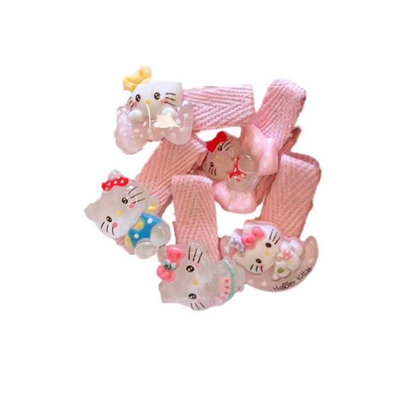 Mini Hair Clips for Girls, Set of 5 - Pink and Clear Kitten Faces