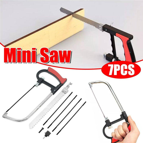 Mini Hand Saw Set, Pack of 7 with Interchangeable Blades for Wood, Plastic and Metal