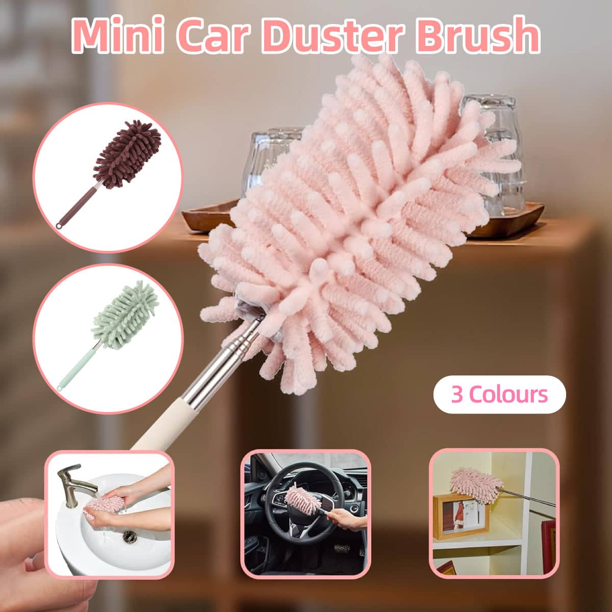 Mini Handheld Dust Duster for Car and Home - Light Pink