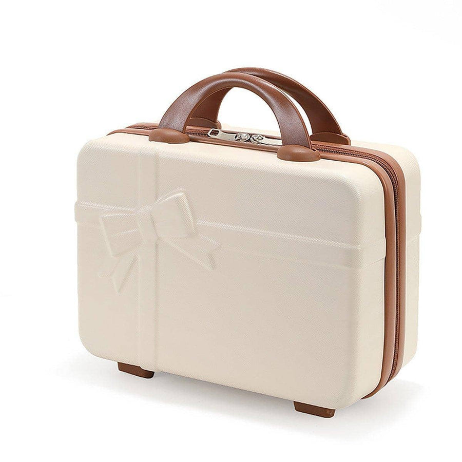 Mini Makeup Travel Case with Bow Accent - Cream with Brown Handles