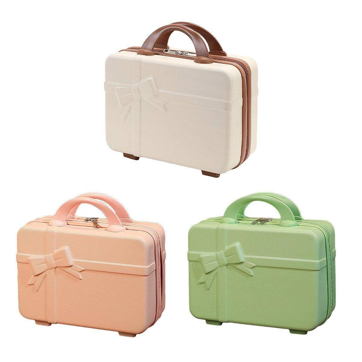 Mini Makeup Travel Case with Bow Accent - Cream with Brown Handles - view 3