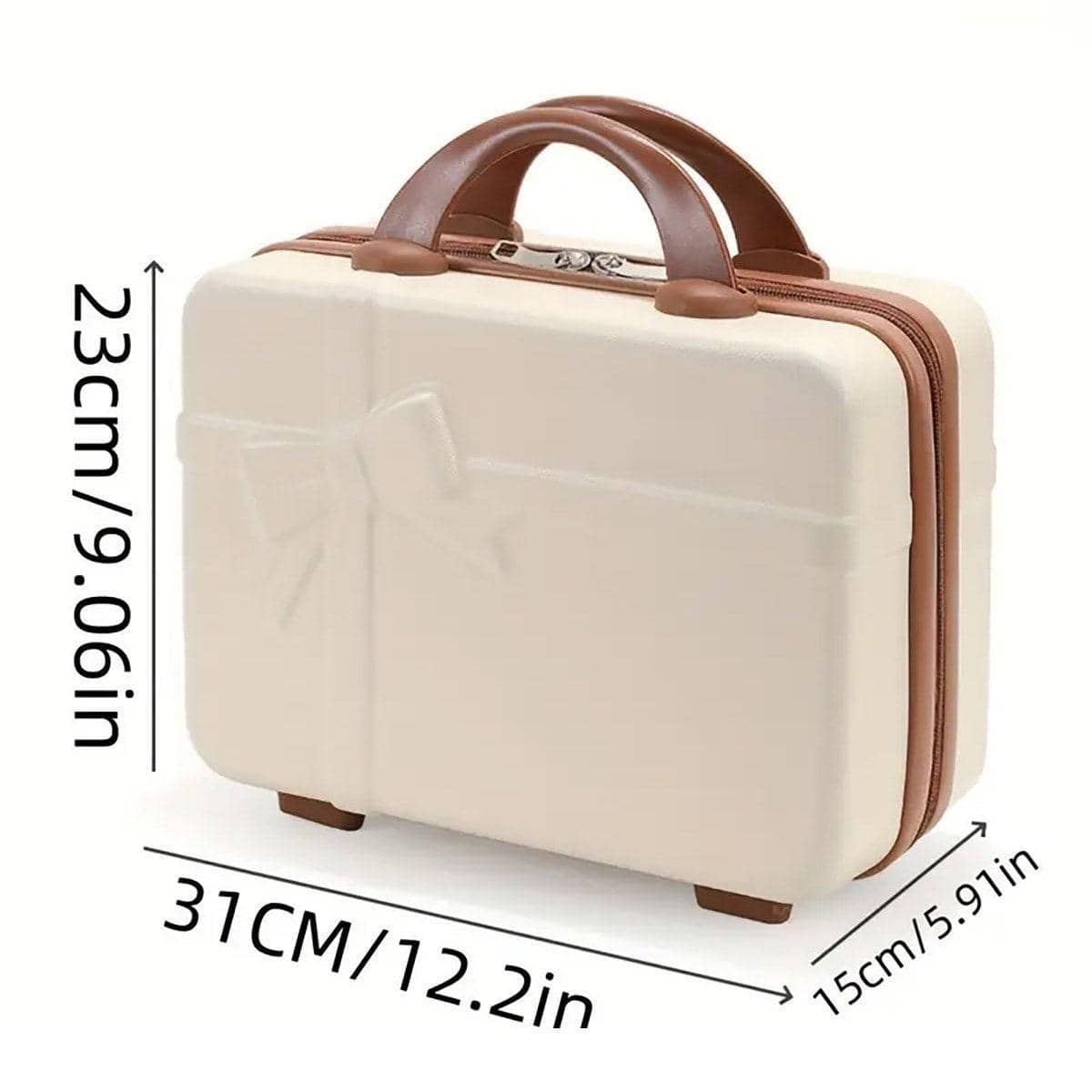 Mini Makeup Travel Case with Bow Accent - Cream with Brown Handles - view 4