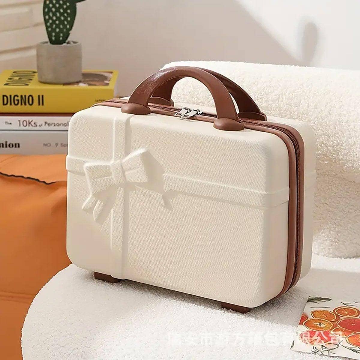 Mini Makeup Travel Case with Bow Accent - Cream with Brown Handles - view 5