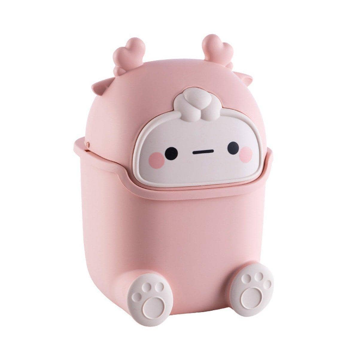 Mini Monster Desktop Trash Can with Flip Top Lid - Pink