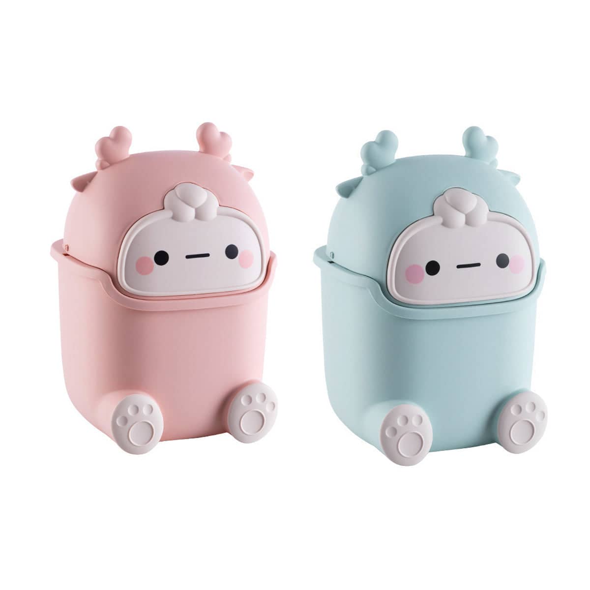 Mini Monster Desktop Trash Can with Flip Top Lid - Pink - view 3
