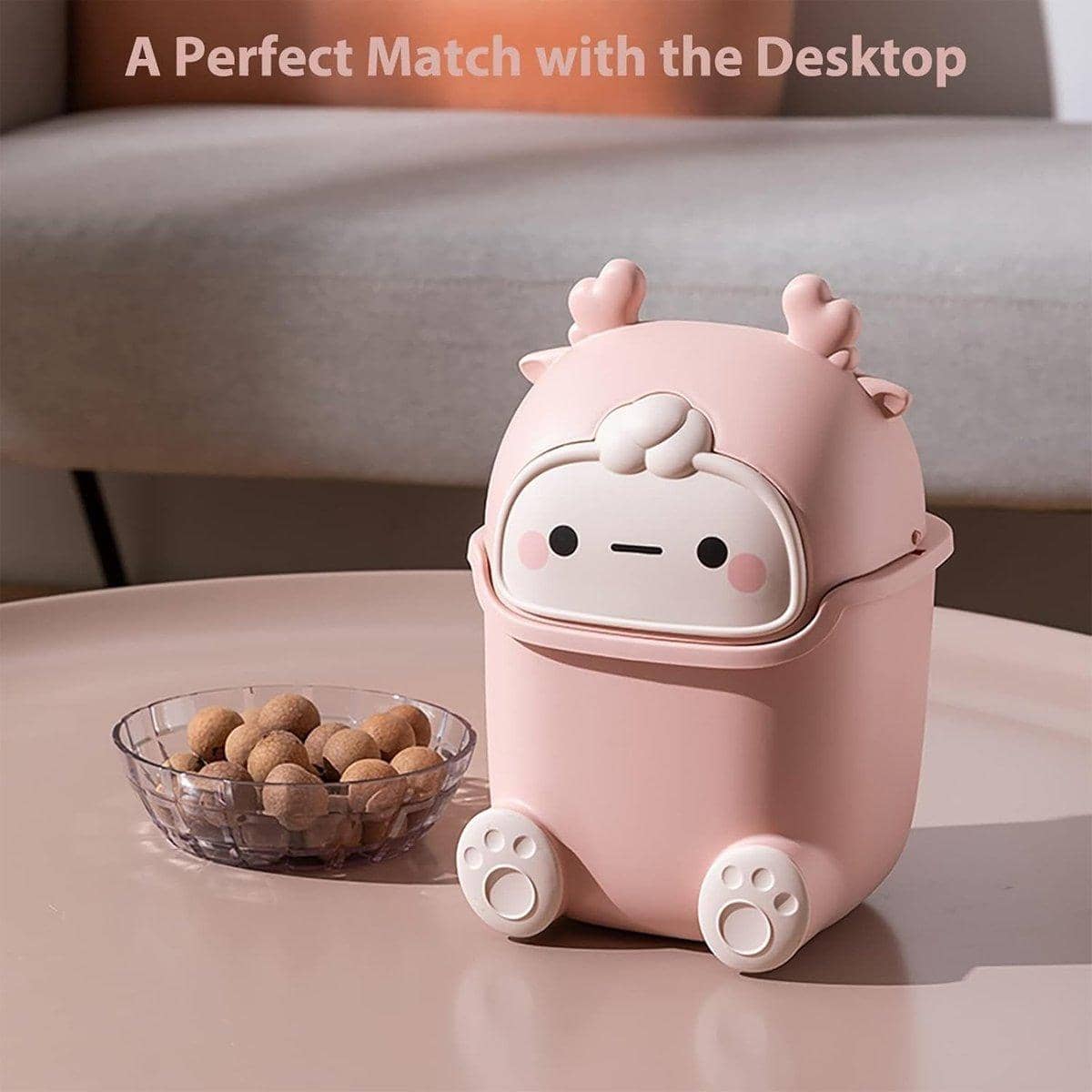 Mini Monster Desktop Trash Can with Flip Top Lid - Pink - view 5