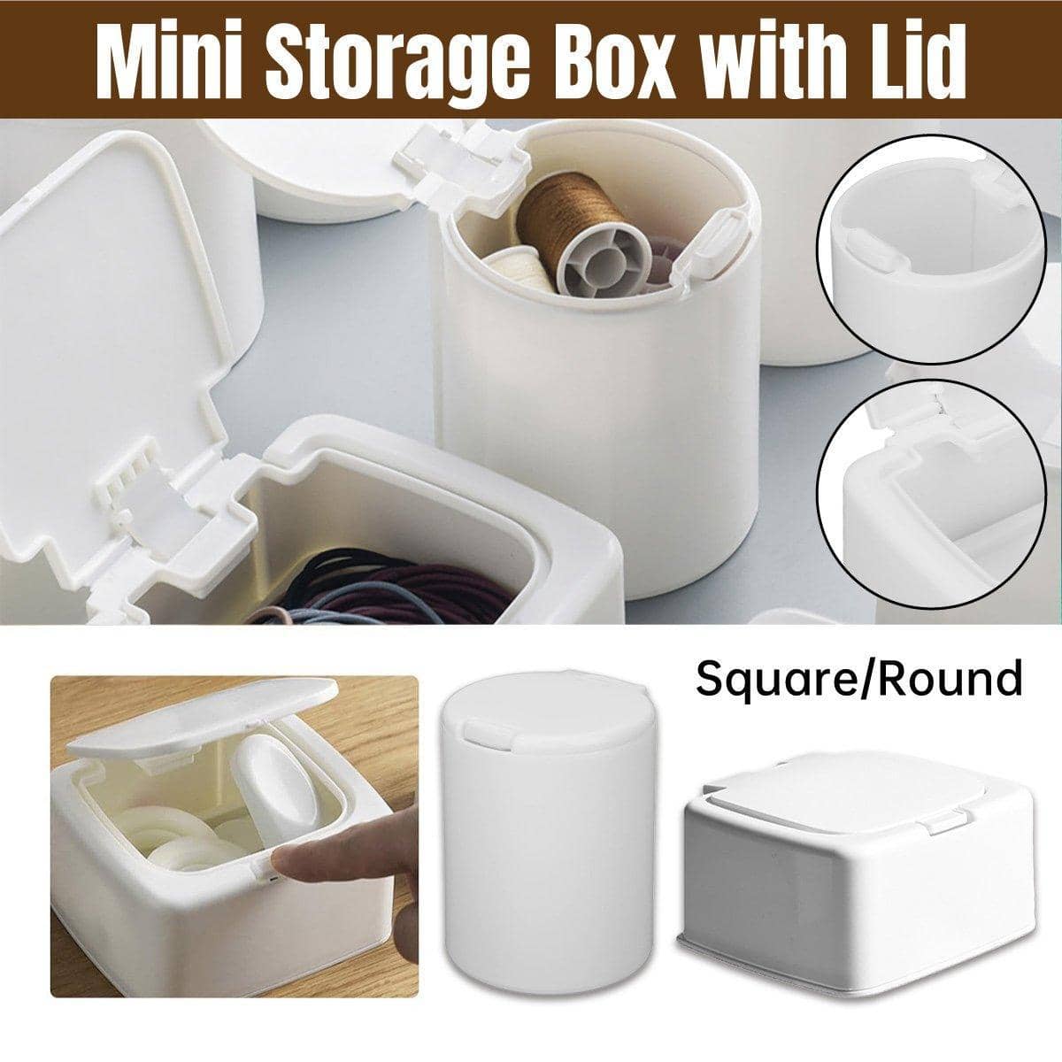 Mini Plastic Desktop Storage Box with Flip Lid - Square, White - view 2
