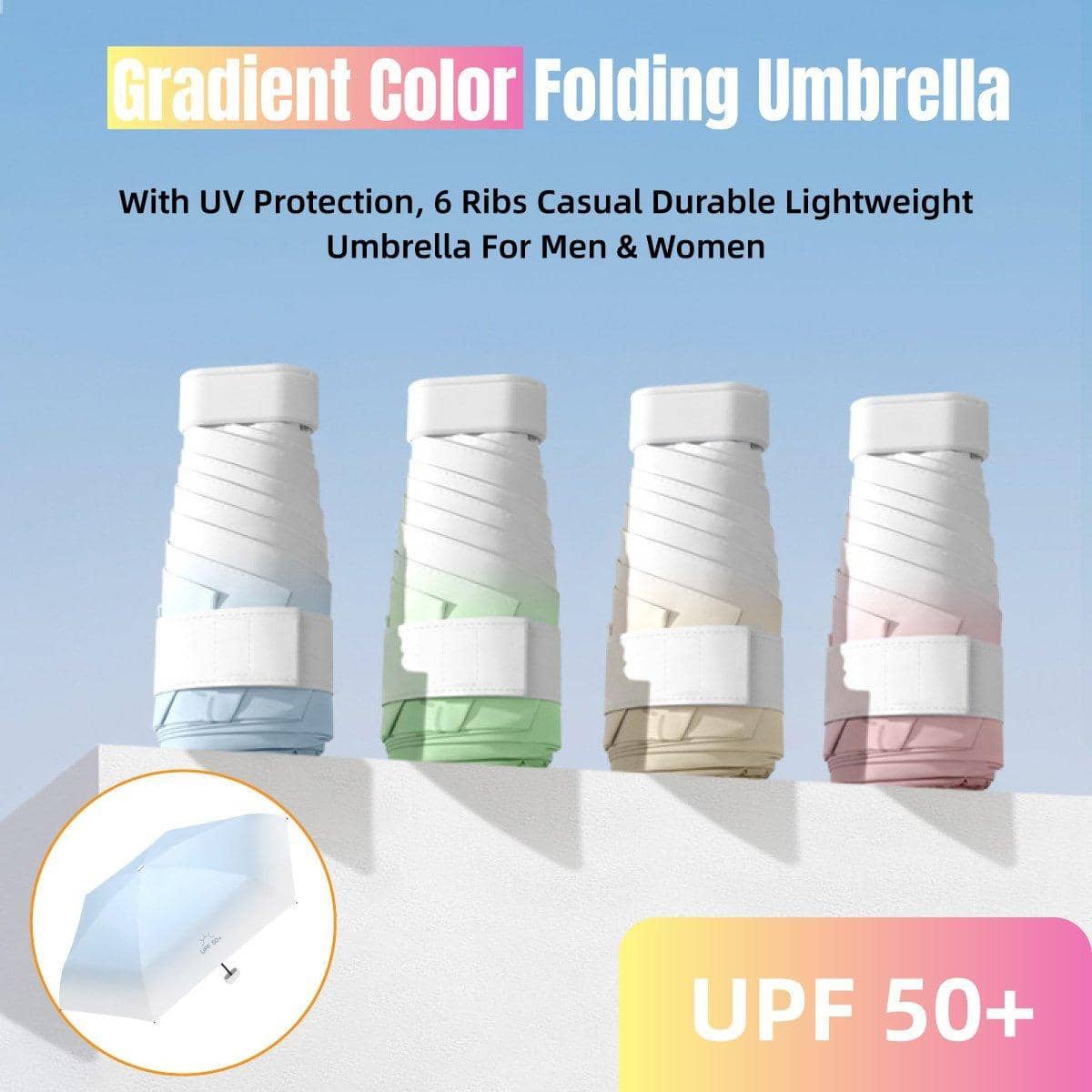 Mini Pocket Umbrella with UPF 50+ Sun Protection - Khaki - view 2