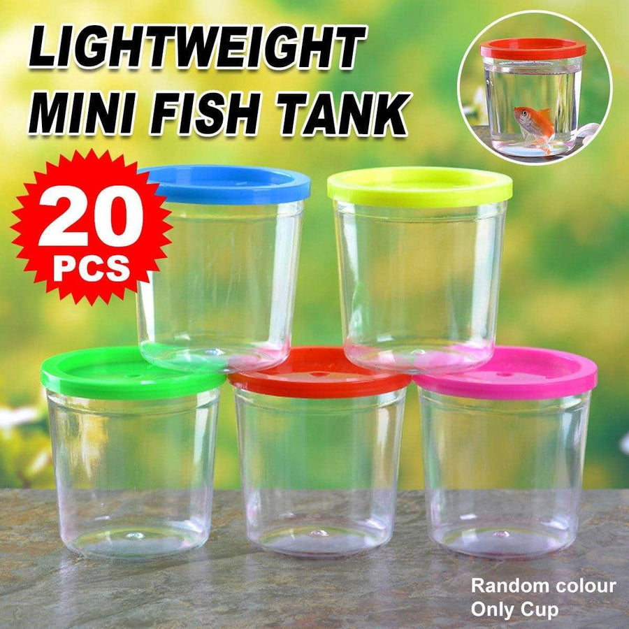 Mini Portable Plastic Fish Cups with Lids for Betta and Small Pets - Pack of 20