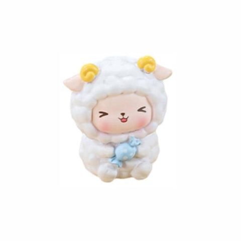 Mini Resin Lamb Figurine - Lamb with Blue Sweet