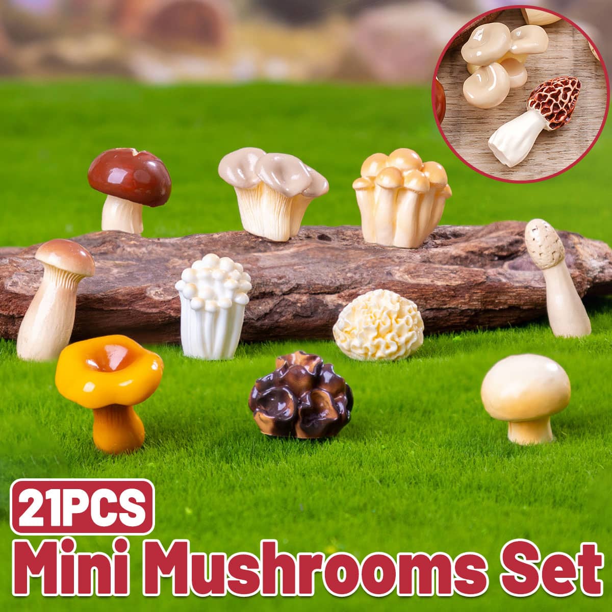 Mini Resin Mushroom Ornaments Set, 22 Pieces for Fairy Garden and Home Decor