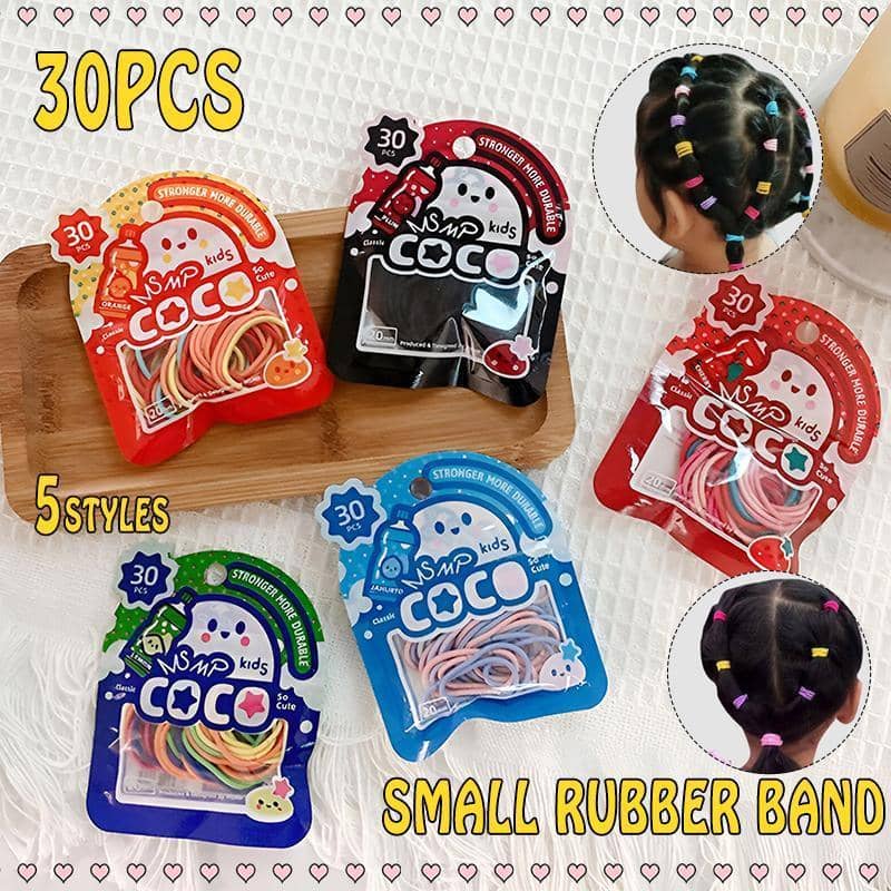 Mini Rubber Hair Ties, Pack of 30 - Assorted Red, Pink and Teal - view 2