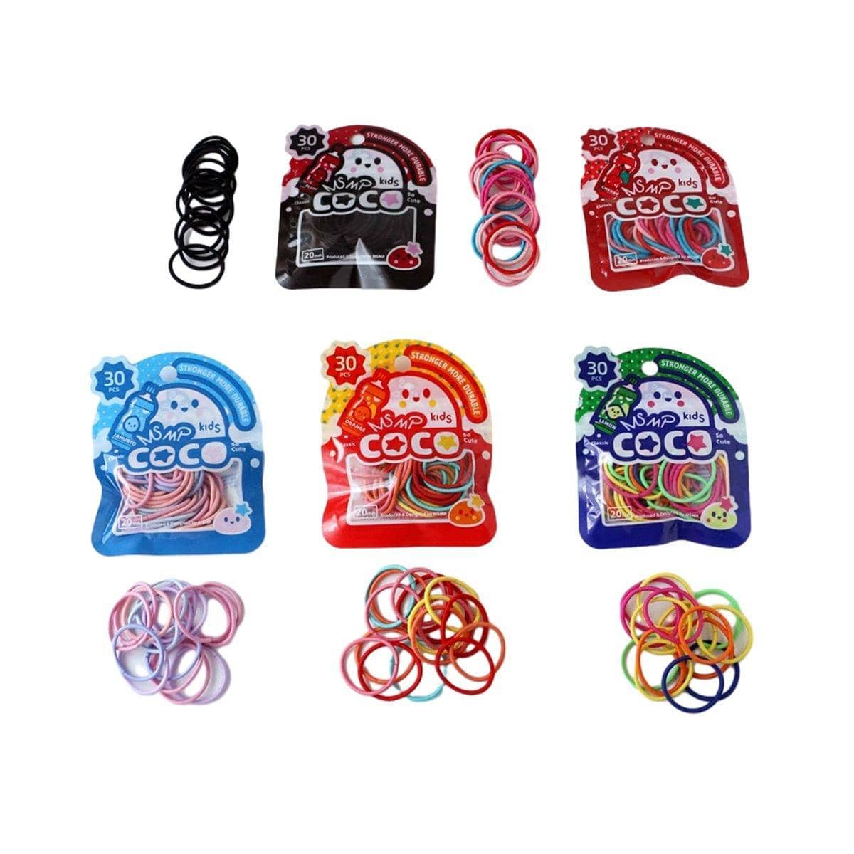 Mini Rubber Hair Ties, Pack of 30 - Assorted Red, Pink and Teal - view 3