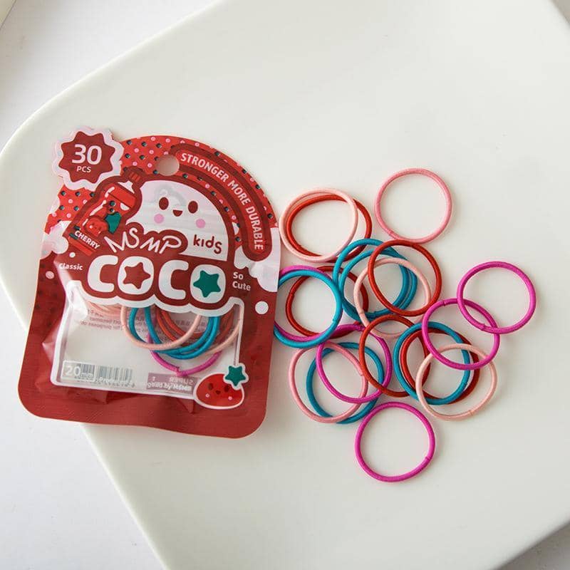 Mini Rubber Hair Ties, Pack of 30 - Assorted Red, Pink and Teal - view 5