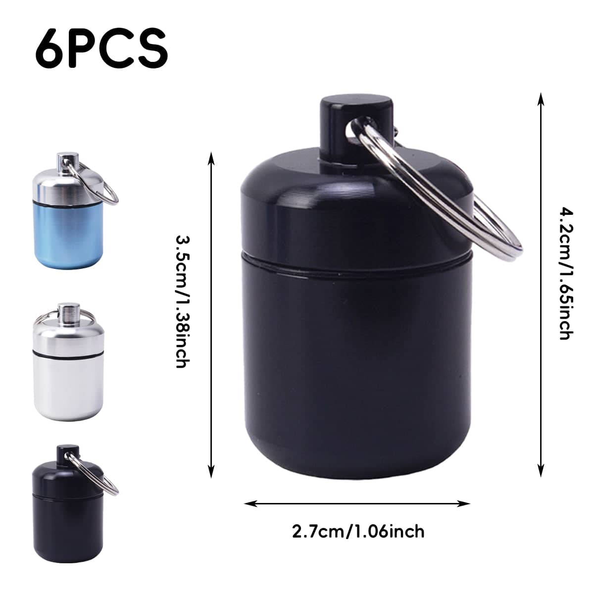 Mini Sealed Aluminium Storage Tins with Keyring, Pack of 6 - Black - view 4