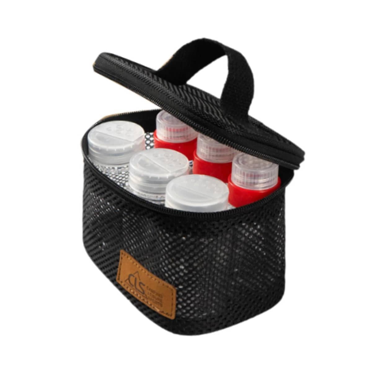 Mini Seasoning Bottle Set, 6 Bottles - Black Mesh Bag