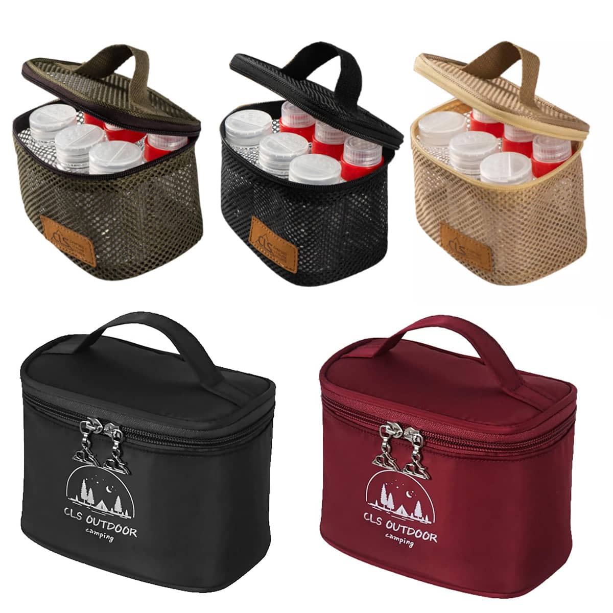 Mini Seasoning Bottle Set, 6 Bottles - Black Mesh Bag - view 3